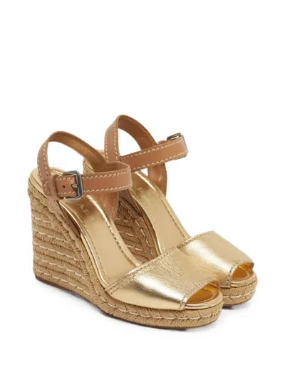 Pre-owned Prada Ankle-strap Heeled Espadrilles In Gold