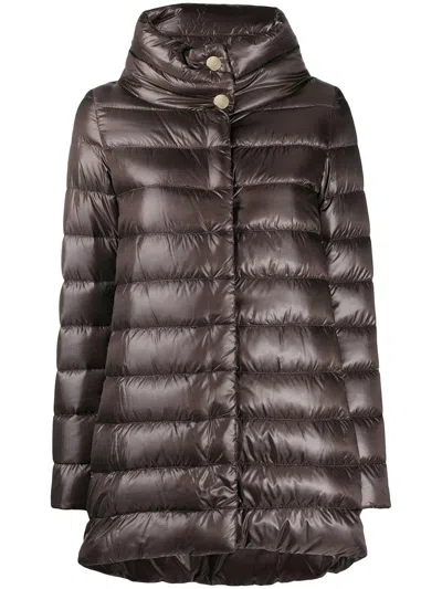 Herno Trapeze Down Jacket With High Collar In Brown