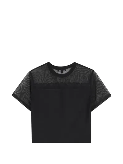Dkny Logo-tape Mesh-panel T-shirt In Black