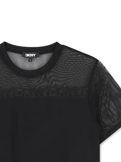 Dkny Logo-tape Mesh-panel T-shirt In Black