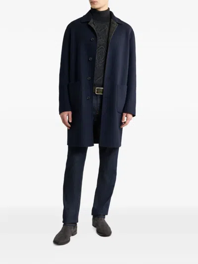 Etro Reversible Wool-blend Coat In Black