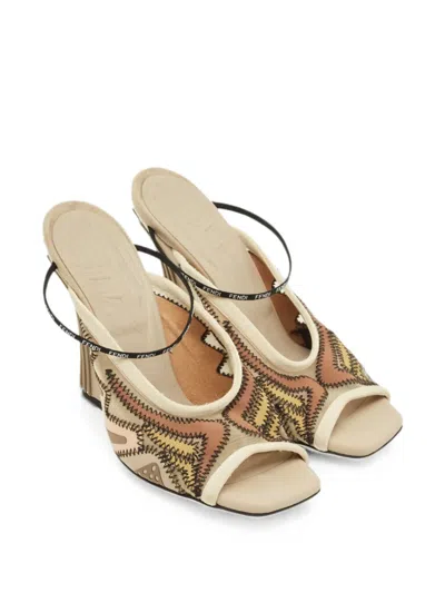 Pre-owned Fendi Mesh Panel Ankle Strap Sandals In Neutral