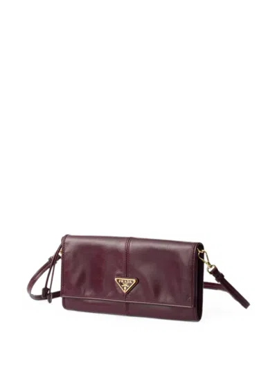 Prada Leather Wallet With Shoulder Strap In Red