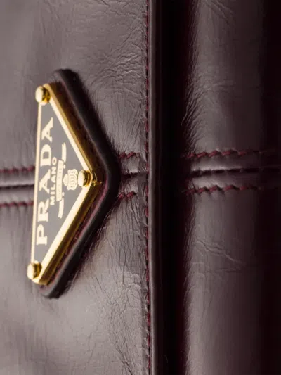 Prada Leather Wallet With Shoulder Strap In Red
