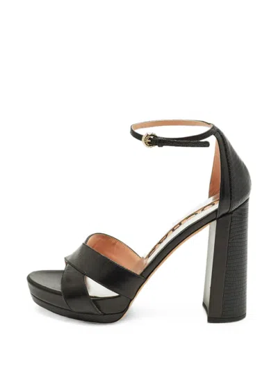 Pre-owned Rochas Lizard-embossed Ankle-strap Sandals In Black