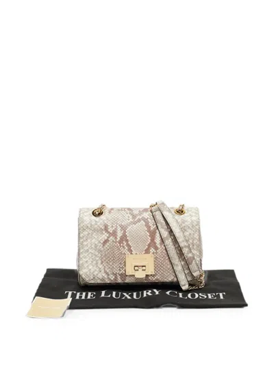 Pre-owned Michael Kors Vintage Vivianne Python-embossed Shoulder Bag In White