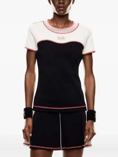 Ea7 Colour-block Panelled T-shirt In Black