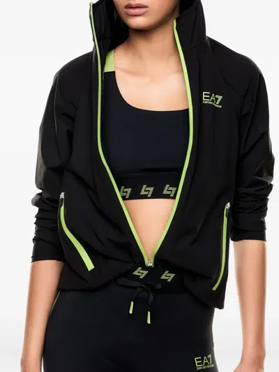 Ea7 Hooded Zip-front Jacket In Black