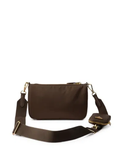 Prada Re-nylon And Saffiano Leather Mini Shoulder Bag In Brown