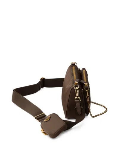 Prada Re-nylon And Saffiano Leather Mini Shoulder Bag In Brown