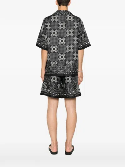 Amiri Silk Bowling Shirt With Cuban Collar And All-over Geometric Print In Blue