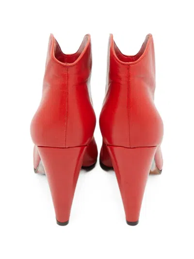 Pre-owned Celine Point-toe Ankle Boots In Red
