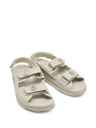 Pre-owned Chanel Embossed Touch-strap Sandals In Neutral