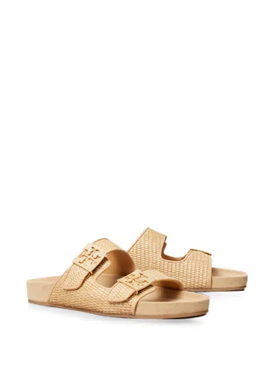 Tory Burch Mellow Logo-embellished Raffia And Leather Sandals In Neutral