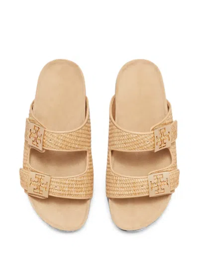 Tory Burch Mellow Logo-embellished Raffia And Leather Sandals In Neutral