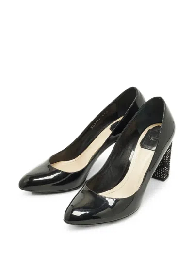 Pre-owned Dior Stud-embellished Block-heel Pumps In Black