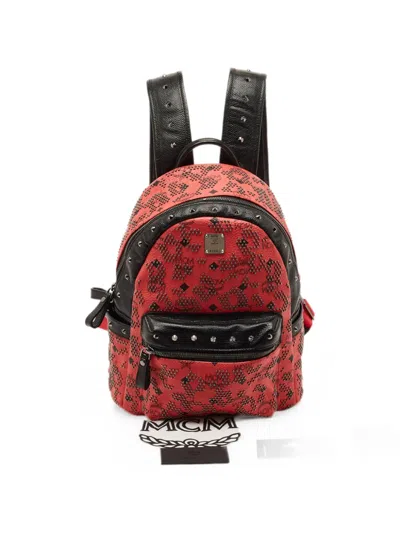 Pre-owned Mcm Stark Stud-embellished Backpack In Red