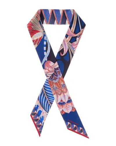 Ferragamo Butterflies Print Silk Scarf In Blue