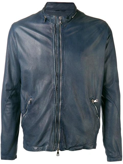 Shop Giorgio Brato High Neck Leather Jacket - Blue