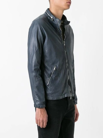 Shop Giorgio Brato High Neck Leather Jacket - Blue