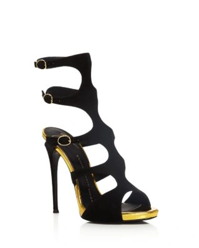 Shop Giuseppe Zanotti Coline Strappy High Heel Sandals In Black/gold