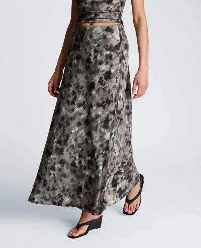 Kenneth Cole Bias Cut Printed Maxi Skirt In Gray