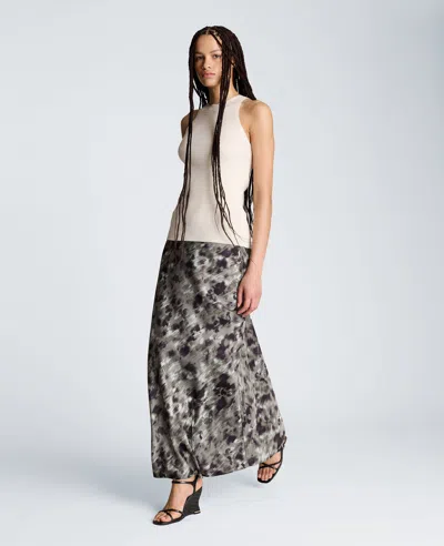 Kenneth Cole Bias Cut Printed Maxi Skirt In Gray