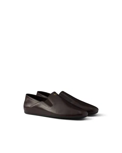 Prada Leather Loafers In Brown