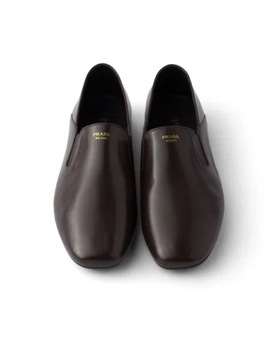 Prada Leather Loafers In Brown
