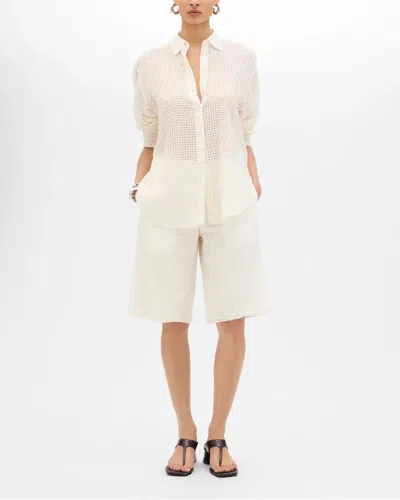 Another Tomorrow Gingham Blouse In White