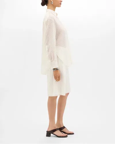 Another Tomorrow Gingham Blouse In White