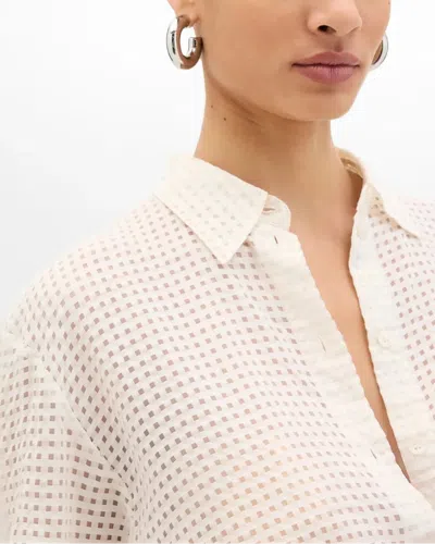 Another Tomorrow Gingham Blouse In White