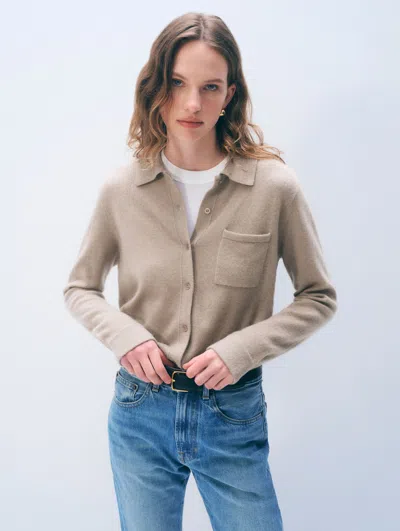 White + Warren Cashmere Gold Button Polo In Warm Camel In Brown