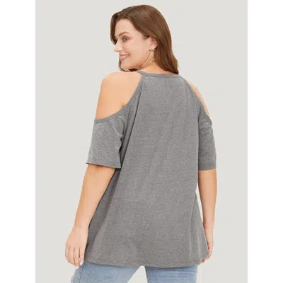 Bloomchic Star Leopard Cold Shoulder Heather T-shirt In Blue