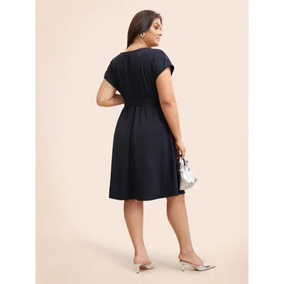 Bloomchic Notched Contrast Patchwork Belted Dress In Multi