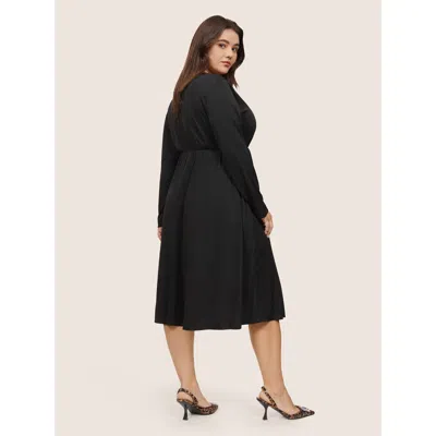 Bloomchic Plain Sequin Patchwork Elastic Waist Dress In Black