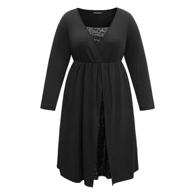 Bloomchic Plain Sequin Patchwork Elastic Waist Dress In Black
