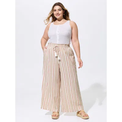 Bloomchic Striped Print Pockets Drawstring Pants In Black