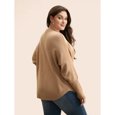 Bloomchic Plain Dolman Sleeve Arc Hem Pullover In Brown