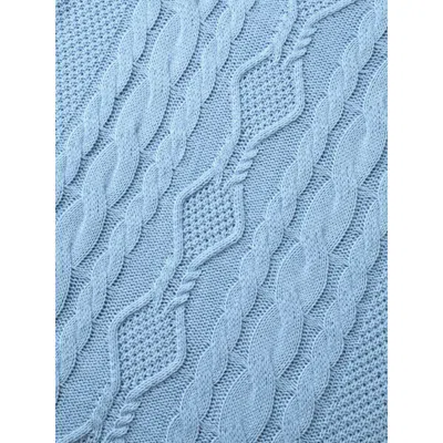 Bloomchic Solid Round Neck Plisse Cable Knit Pullover In Blue