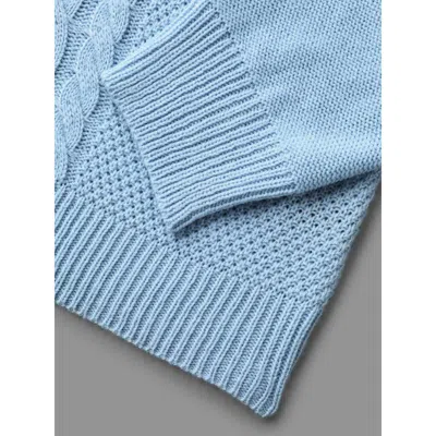 Bloomchic Solid Round Neck Plisse Cable Knit Pullover In Blue