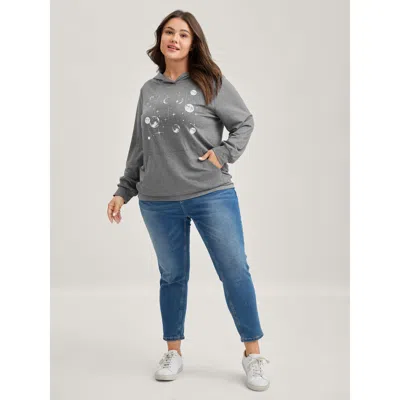 Bloomchic Celestial Print Solid Hoodie In Gray