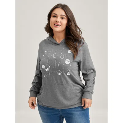 Bloomchic Celestial Print Solid Hoodie In Gray