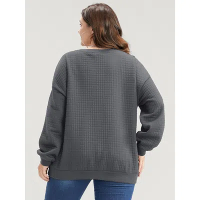 Bloomchic Solid Textured Drop Shoulder Sweatshirt In Gray