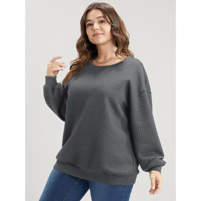 Bloomchic Solid Textured Drop Shoulder Sweatshirt In Gray