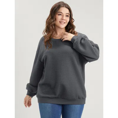Bloomchic Solid Textured Drop Shoulder Sweatshirt In Gray