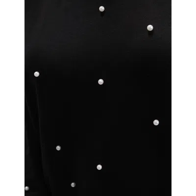 Bloomchic Solid Pearl Beaded Drop Shoulder Sweatshirt In Black