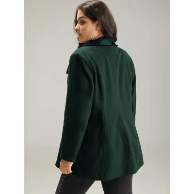 Bloomchic Plaid Patchwork Lapel Collar Zipper Coat In Green