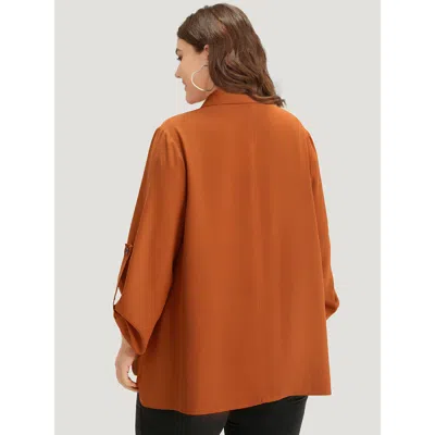 Bloomchic Plain Button Up Tab Sleeve High Low Hem Jacket In Brown