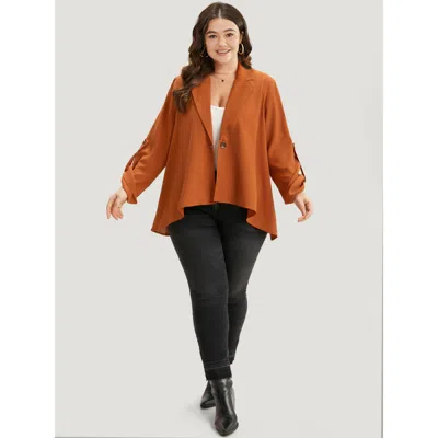 Bloomchic Plain Button Up Tab Sleeve High Low Hem Jacket In Brown